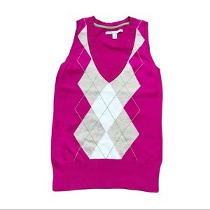 Barbiecore Old Navy Argyle Sweater Vest Woman Size XS Hot Pink Y2K Academia EUC